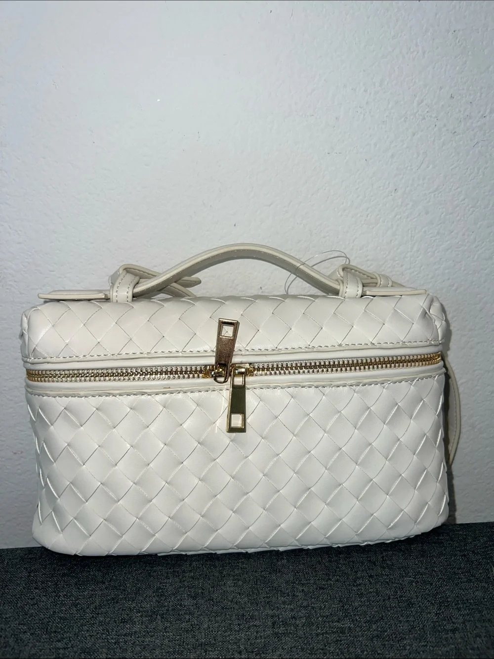 Woven Top-Handle Cosmetic Bag - Cream